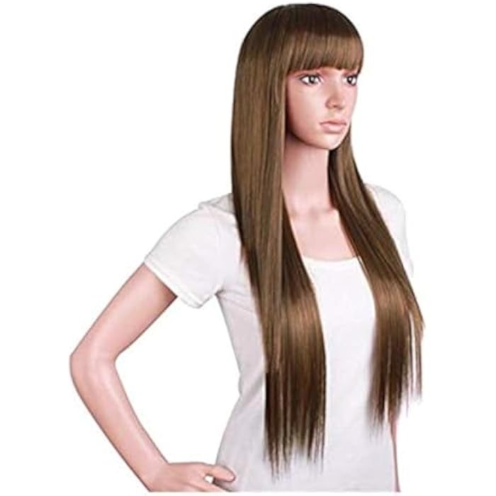 DILLARDS 22 Inch Women's Long Straight Black Highlights Heat Resistant Yaki Synthetic Wig With Bangs Hair Replacement Wig For Women Dark Brown, 2724691017922 - Image 4